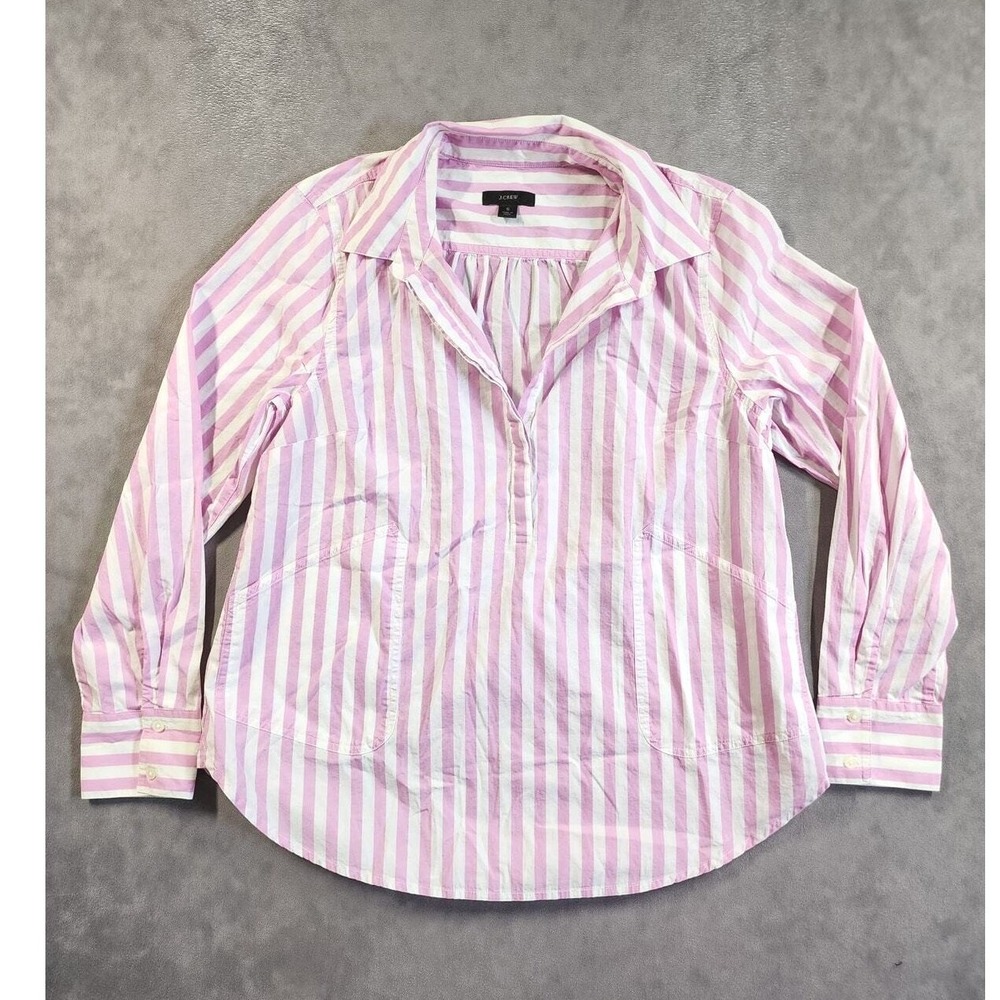 J.Crew Striped Popover Shirt Preppy Casual Pullover Women Small Pink AJ797